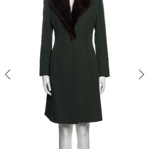 Derek Lam Dark Green Coat with Mink Collar